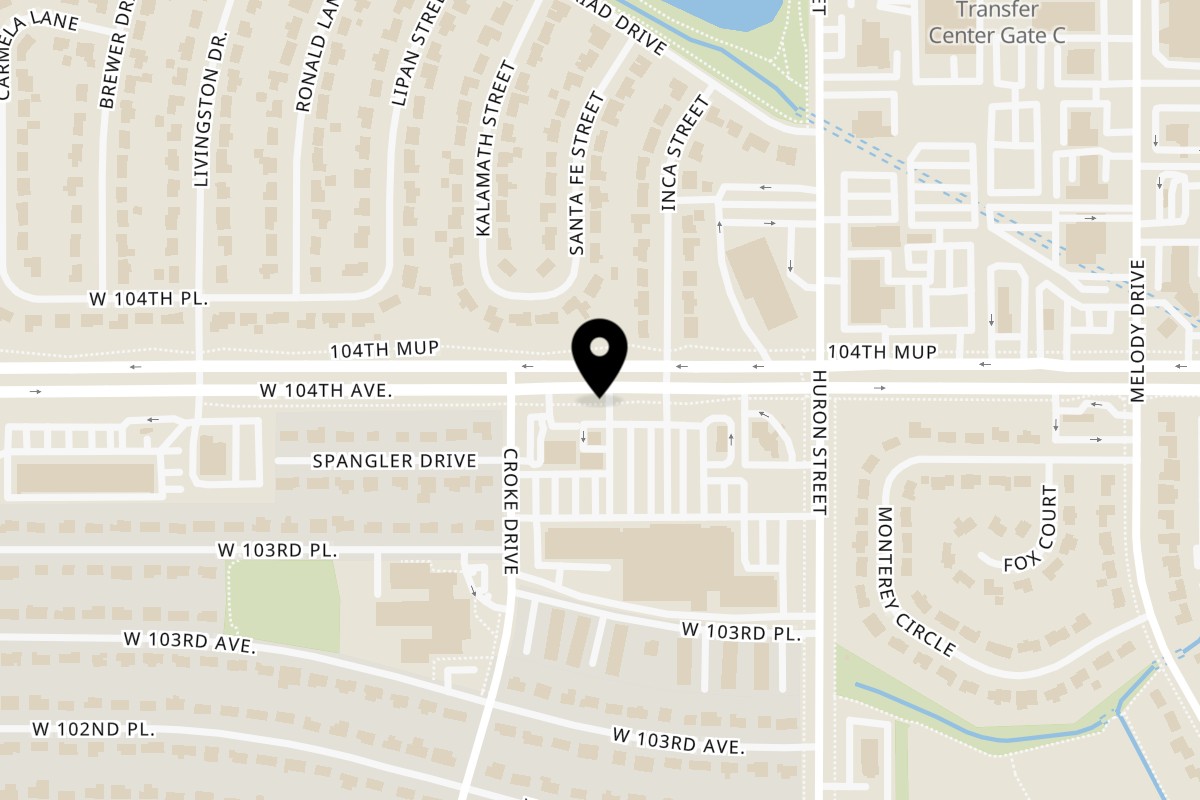 Map showing the location of Itacate Mexican Food on 1006 W 104th Ave in Denver